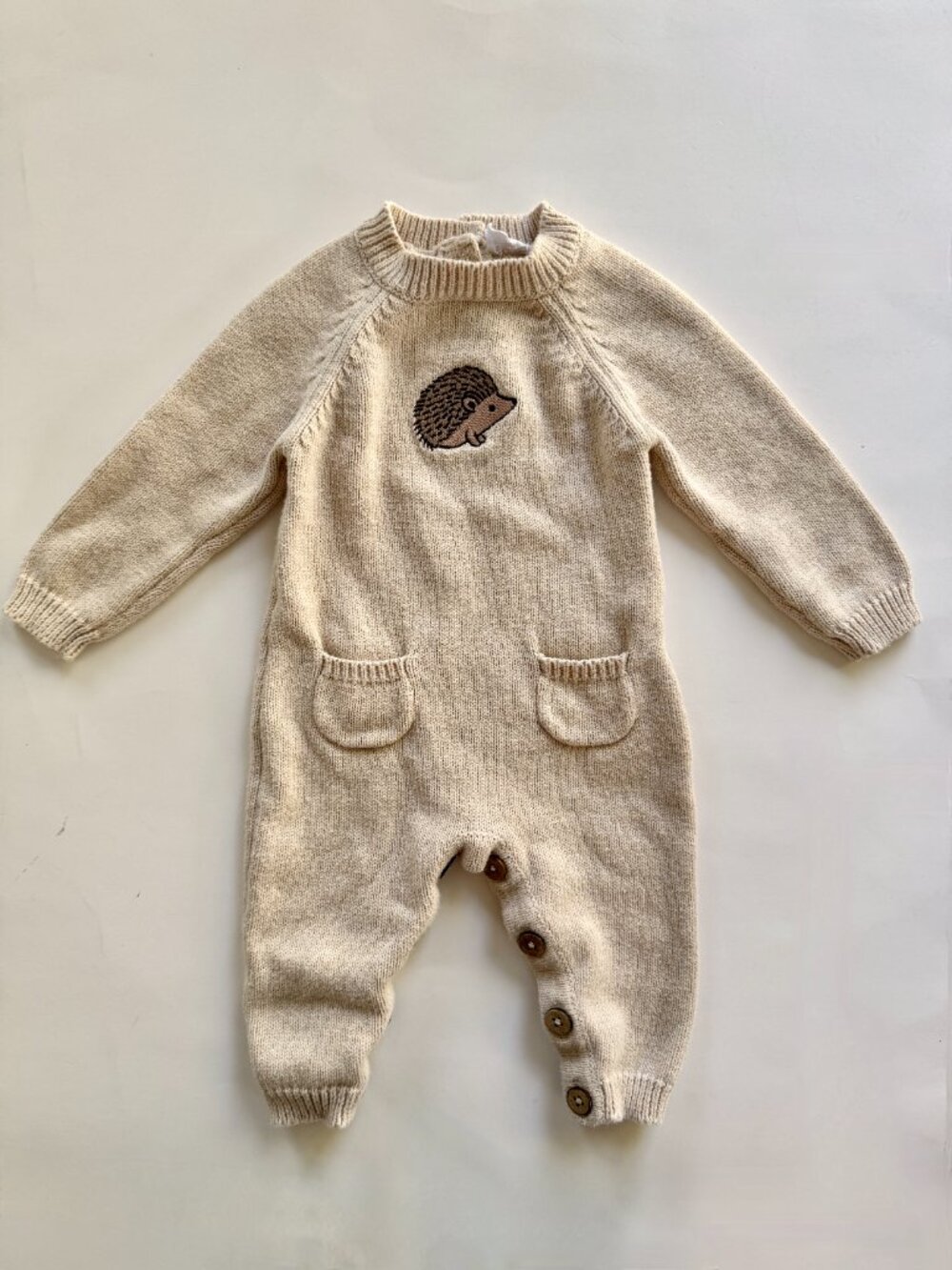 Jamie Kay Baby Knit Hedgehog Romper Sz 3-6M Oatmeal Coverall